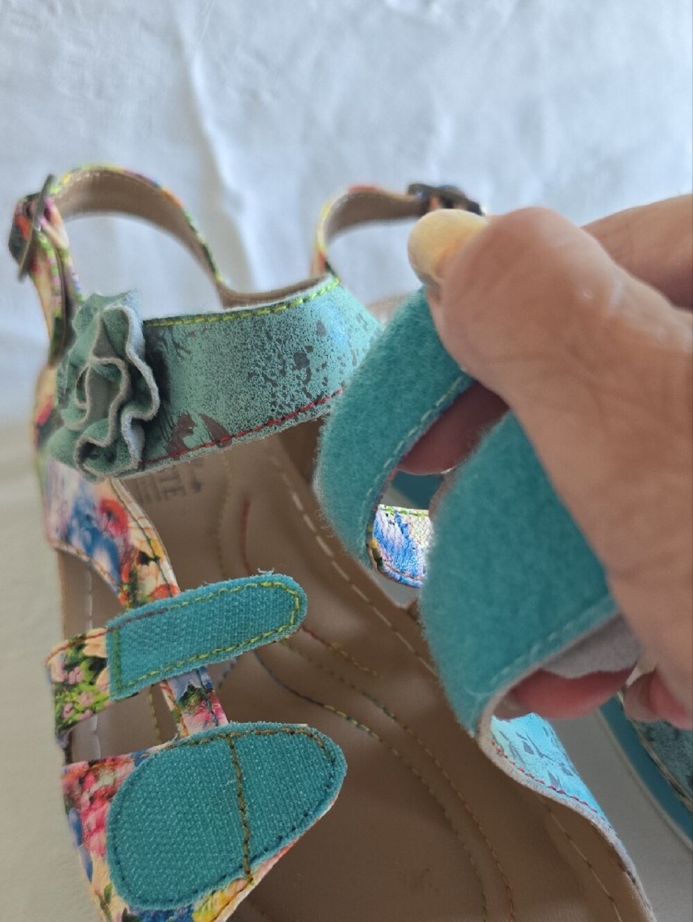 Joelina Floral Teal Women’s Slingback Sandals with Rosette Detail EU 41 US 10 - Picture 8 of 16